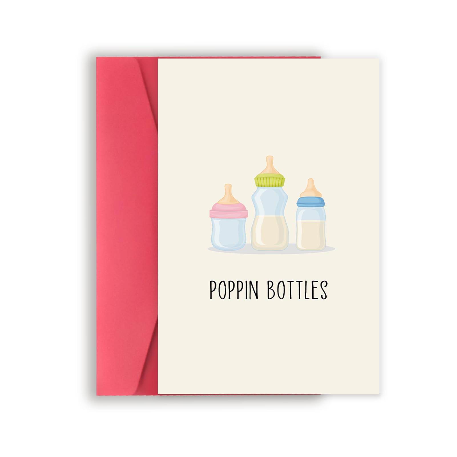 Asmallgf Funny Baby Shower Card, Cute Baby Card, New Baby Gifts for New Mom Dad, New Baby Congratulations,“POPPIN BOTTLES”