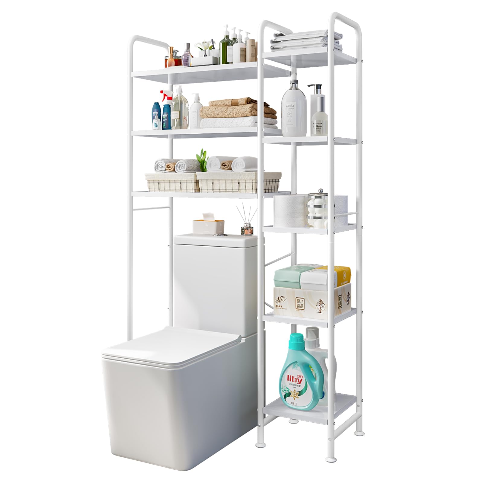 Dazioter Over The Toilet Storage Bathroom Organizer Shelf Freestanding Space Saver with Toilet Multifunctional Rack (White)