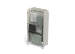 joseph joseph eclipse 3-tier adjustable laundry drying rack, integrated fabric cover, foldable with wheels, heavy duty, ecru