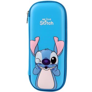 sumonda stitch pencil case school supplies stationery organizer big pencil box cute pen pouch with compartment for girls boys kids teens women (blue1)