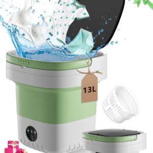 Portable Washing Machine, 13L Large Capacity Laundry Washer Cleaning for Underwear, Baby Clothes, Shirts,Small Delicates. Foldable Mini Washer and Dryer Combo for Apartment,Hotel,Camp,RV,Travel(Green)