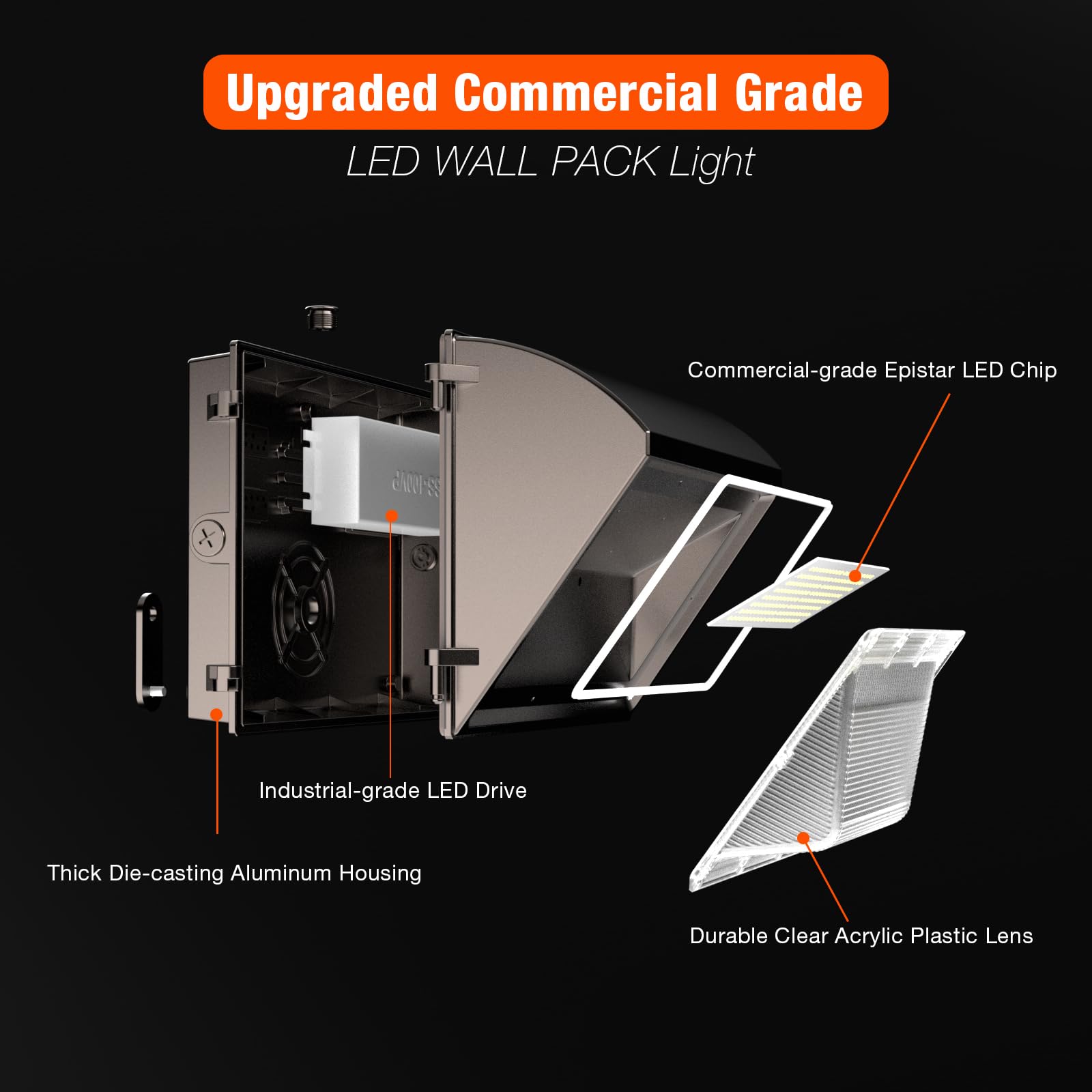 LED Wall Pack Light 120W/100W/80W Selectable(18000LM), 100-277v Dusk to Dawn with Photocell, 3000K/4000K/5000K Switchable, IP65 Waterproof Wall Mount Outdoor Light for Stadium,Yard, Buildings, Parking