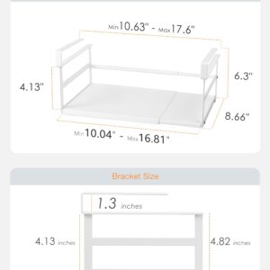 Selosiz Under Shelf Storage Basket Expandable Organizer, 2 Pack Hanging Baskets Under Cabinet Shelf, Add-on Space Saver Pantry Kitchen Cupboard Desk Counter Bookshelf, Heavy-Duty Slide-in White