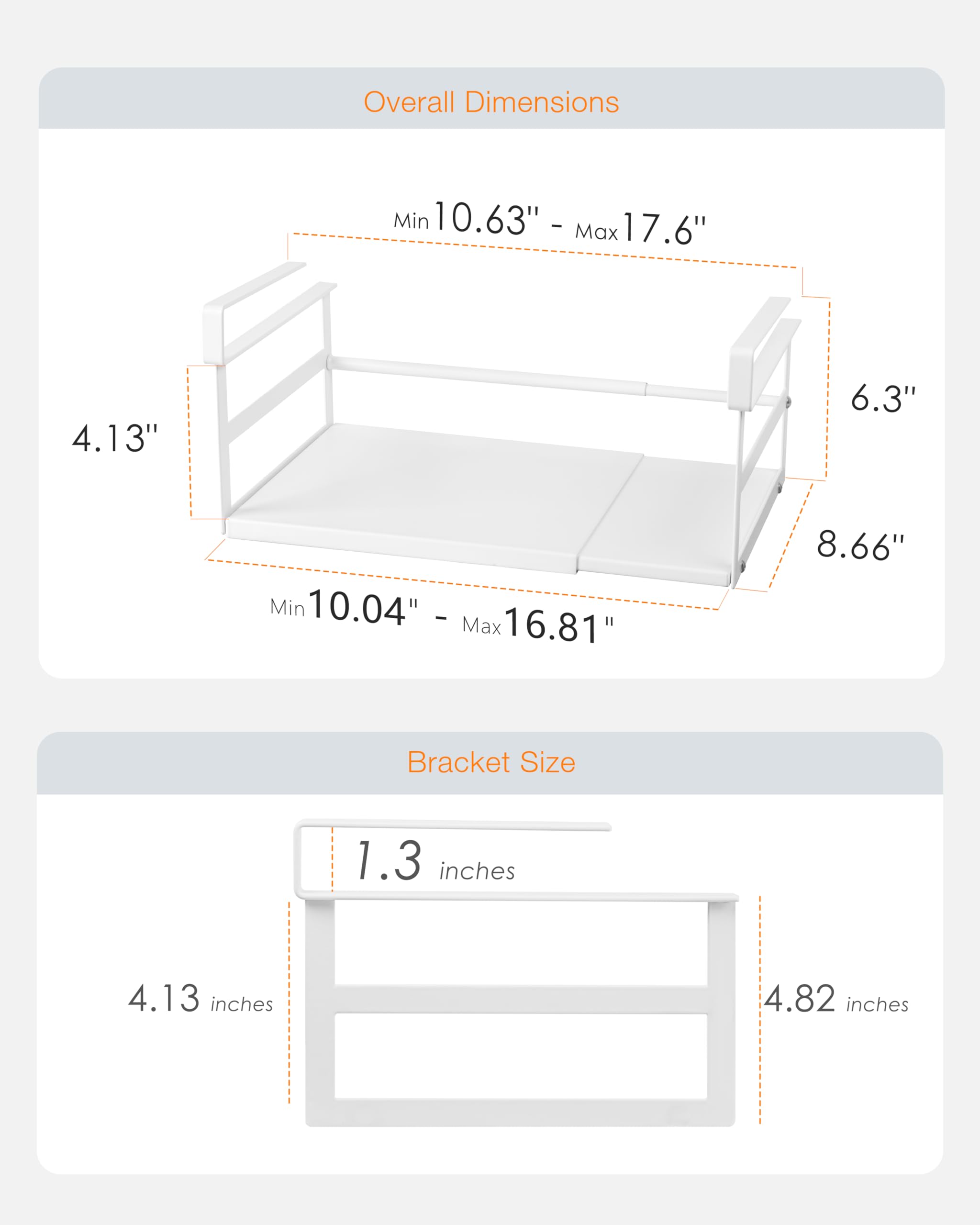 Selosiz Under Shelf Storage Basket Expandable Organizer, 2 Pack Hanging Baskets Under Cabinet Shelf, Add-on Space Saver Pantry Kitchen Cupboard Desk Counter Bookshelf, Heavy-Duty Slide-in White