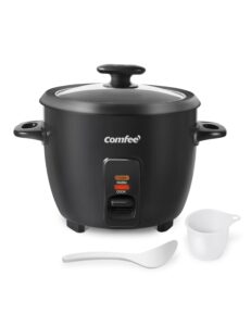 comfee' rice cooker, 6-cup cooked/3-cup uncooked, removable non-stick bowl, for soups, stews, grains&oatmeal, one touch, black