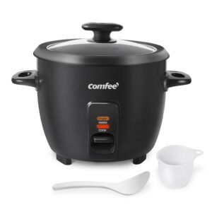 COMFEE' Rice Cooker, 6-Cup Cooked/3-Cup Uncooked, Removable Non-Stick Bowl, for Soups, Stews, Grains&Oatmeal, One Touch, Black