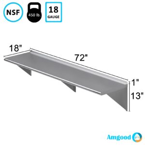 AmGood 18" x 72" Stainless Steel Wall Shelf | NSF | Garage, Laundry, Storage, Utility Room