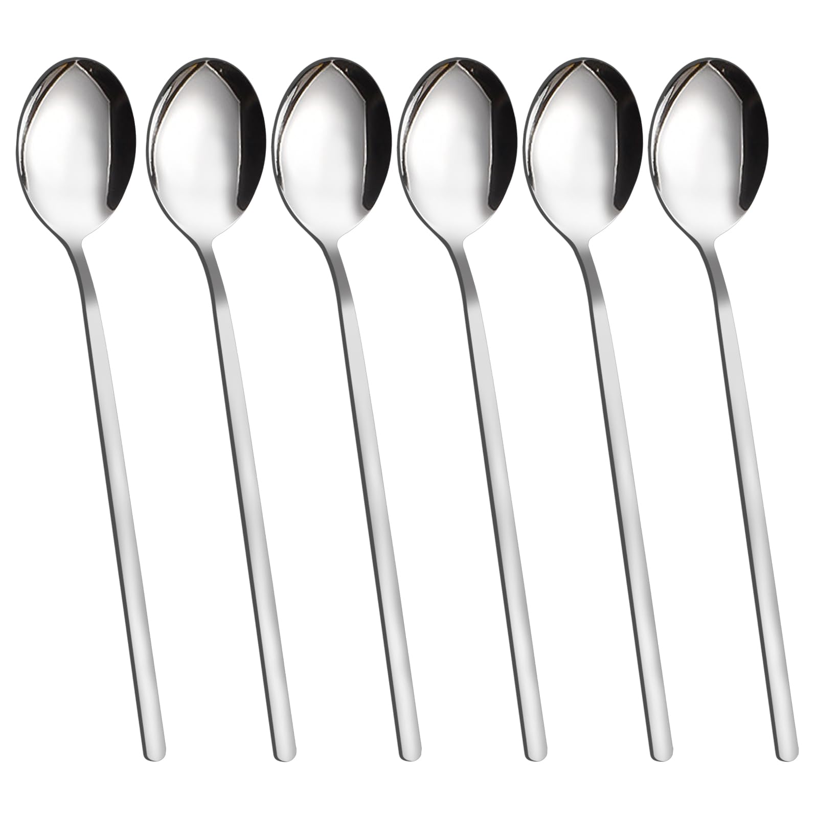 VANRA Soup Spoons Long Handle for Eating 8.5 inch Korean Soup Spoons Set of 6 Silverware 18/8 Stainless Steel Round Spoons for Soup Cutlery set