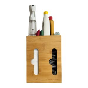 Trash and Grocery Bag Dispenser - Bamboo Trash Bag Dispenser - Under Sink Storage Organizer - Trash Bag and Grocery Bag Holder - Garbage Bag Organizer - Kitchen Trash Bag Organizer - Sink Organizer