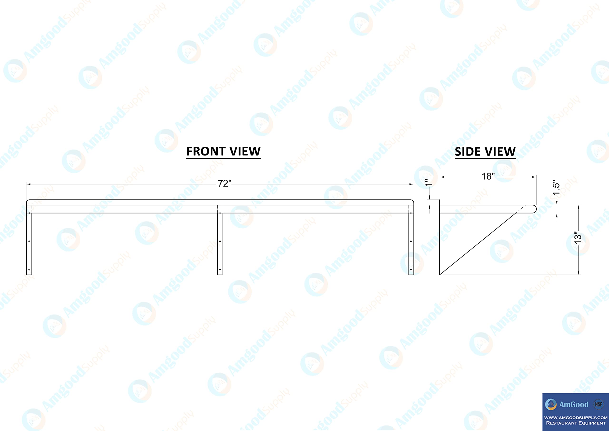 AmGood 18" x 72" Stainless Steel Wall Shelf | NSF | Garage, Laundry, Storage, Utility Room