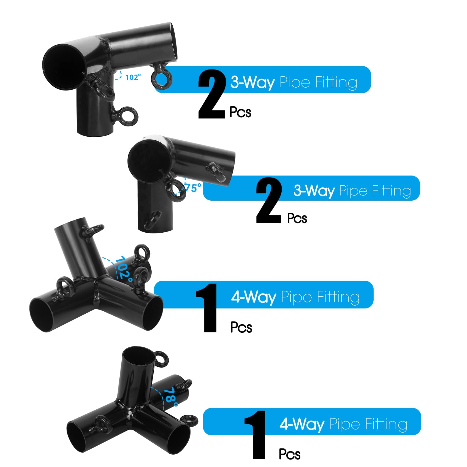 Aoneky 1 3/8'' Slant Roof Corner Canopy Fitting Couplers Kit - Frame Carport Connectors for 4 6 8 10 Leg (6 Leg Kits)