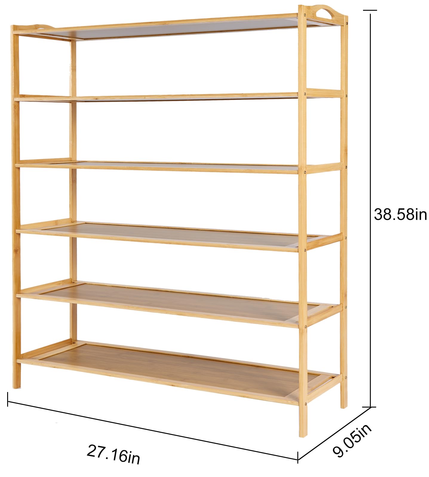 KJDFHNB 6 Tier Bamboo Shoe Rack for Closet, Free Standing Shoe Racks, Stackable Shoes Rack Organizer, Bamboo Wood Shoe Rack for Entryway and Closet Hallway (27.5" x 9.25" x 40.3")