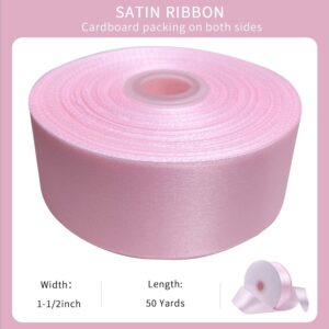 UOUYOO 1 1/2 Inch Pink Satin Ribbon 50 Yards Fabric Ribbons Roll for Gift Wrapping Flower Bouquet Bows Bouquet Bridal Bouquets Wedding Invitations