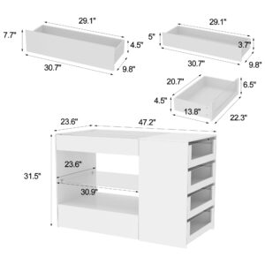 WOODTIME White Dresser with Glass Top for Bedroom, Modern Chest of Drawers with Glass Shelf and 8 Drawers, Versatile Closet Island Storage Cabinet for Walk in Closet Wardrobe, White