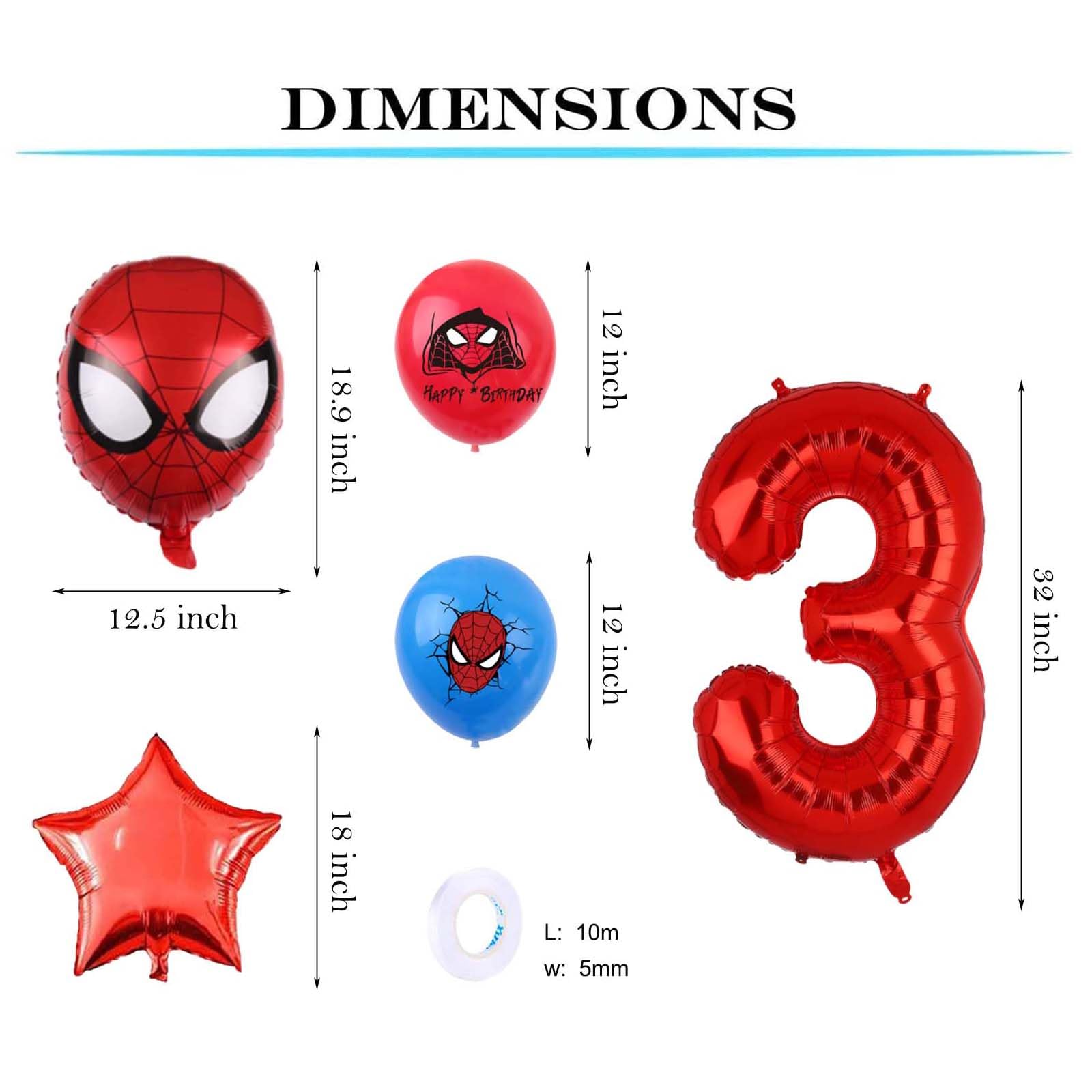 Cartoon Heroes Spider Birthday Decorations, Spider Pattern 3rd Birthday Balloons, 32inch number 3 Cartoon Aluminium Balloon, The Spider Birthday Balloons for Kids Birthday Baby Shower Decorations