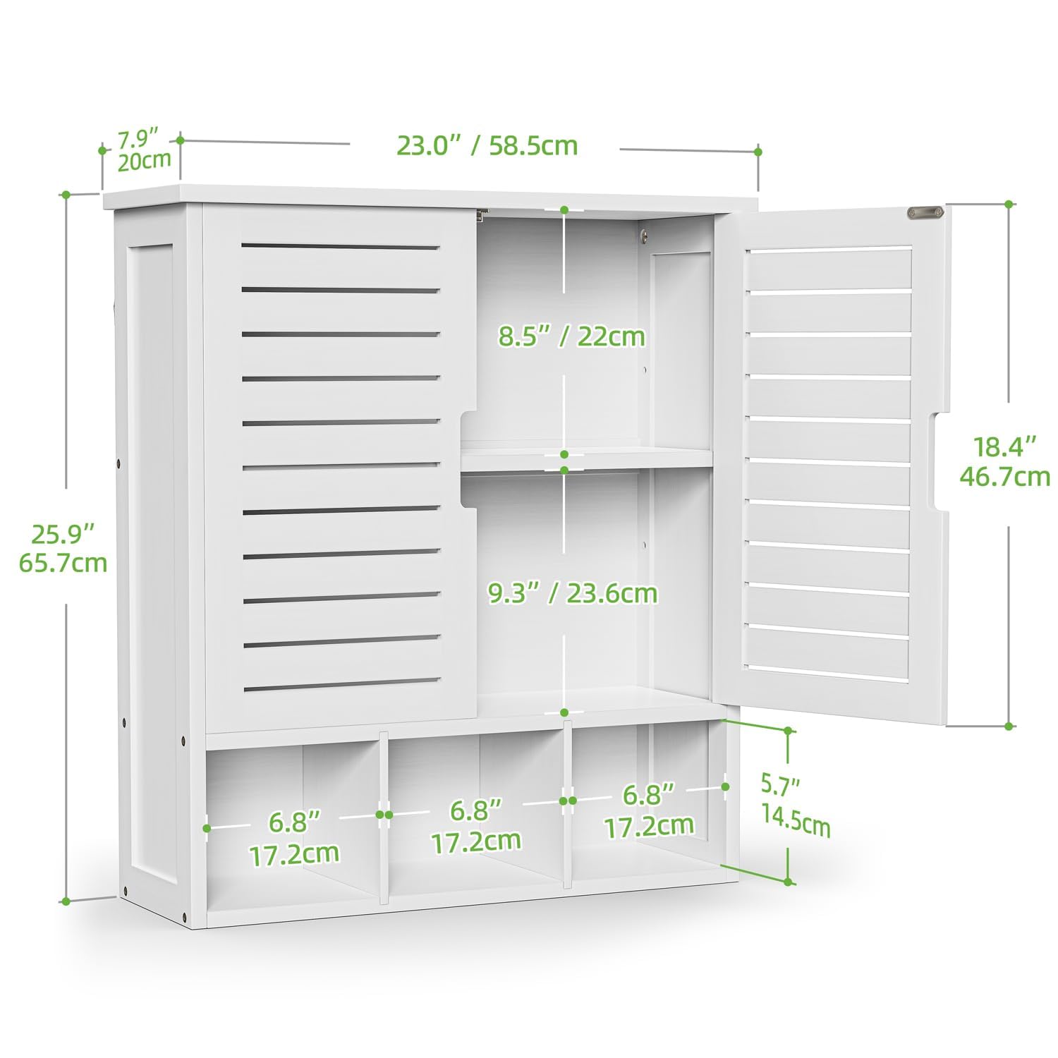 BAMBOOHOMIE Bathroom Wall Cabinet, Bamboo Medicine Cabinet Wall Mounted with 2 Doors & Adjustable Shelf, Over The Toilet Storage Cabinet for Bathroom Laundry Room Kitchen (White)