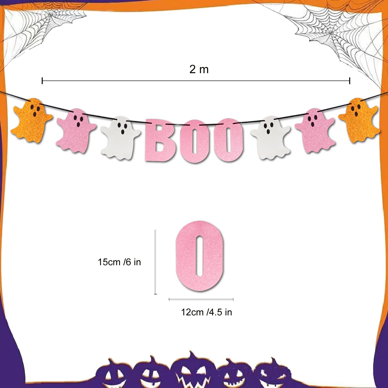 LanttAotte Cute Boo Banner, Pre-Assembled Pink Happy Boo Day Halloween Glittery Ghost Party Decorations for Mantle Girl Baby Shower Décor