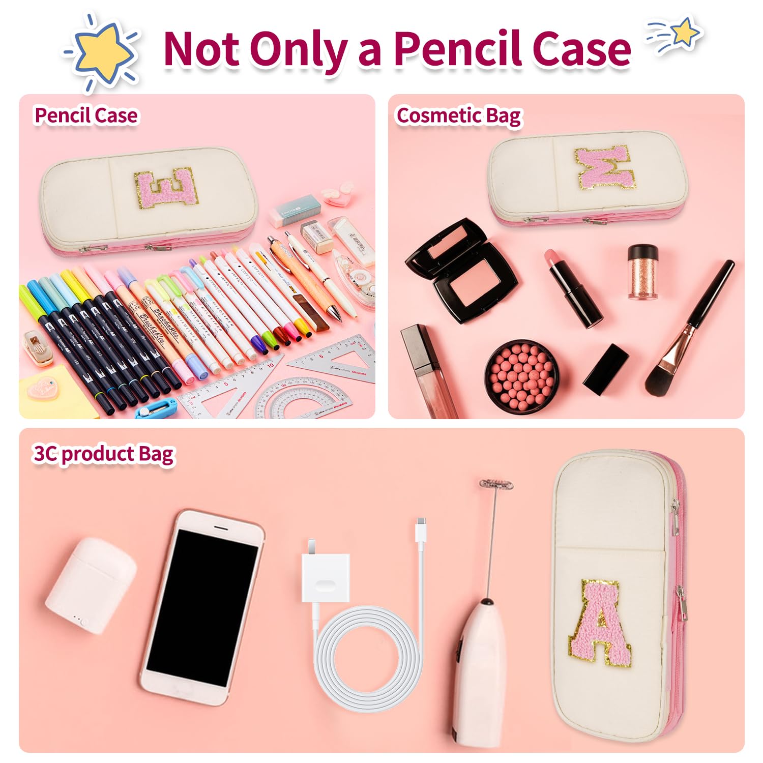 Btffitting Pencil Case,Personalized Pencil Pouch Cute Aesthetic College School Supplies,Large Storage High Capacity Pen Bag Holder Box Organizer Special Cases Gifts for Girls Teens - Beige+Pink,C