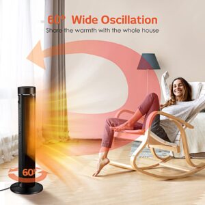 Air Choice 36" Space Heater for Large Room, 1500W PTC Electric Heater for Indoor Use, 4 Modes & Adjustable Thermostat, 3D Flame, 12H Timer, Oscillating, Remote Control, Tower Heater for Office Bedroom