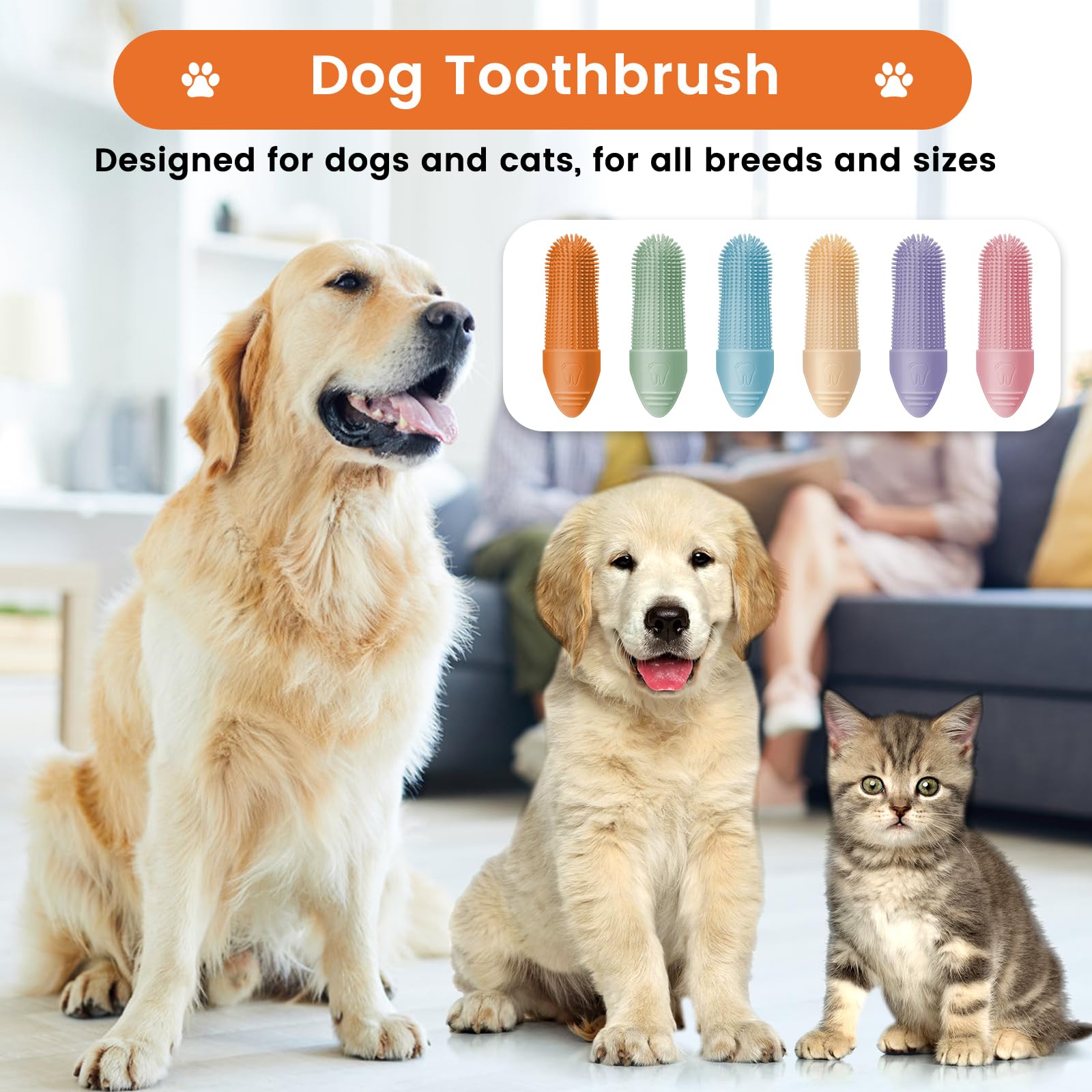 PIUYGNFA Dog Toothbrush, 6 Pack Dog Toothbrush Finger for Cats and Dogs, 360° Cleaning Dog Finger Toothbrush Small Breed with Individual Package, Soft and Durable Finger Toothbrush for Dogs