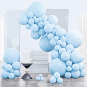 partywoo baby blue balloons 140 pcs blue balloons light blue balloons different sizes pack of 18 12 10 5 inch pastel blue balloon arch kit garland for boy's baby shower party decorations blue-q13