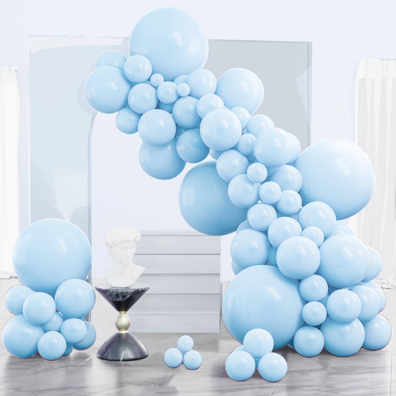 PartyWoo Baby Blue Balloons 140 pcs Blue Balloons Light Blue Balloons Different Sizes Pack of 18 12 10 5 Inch Pastel Blue Balloon Arch Kit Garland for Boy's Baby Shower Party Decorations Blue-Q13