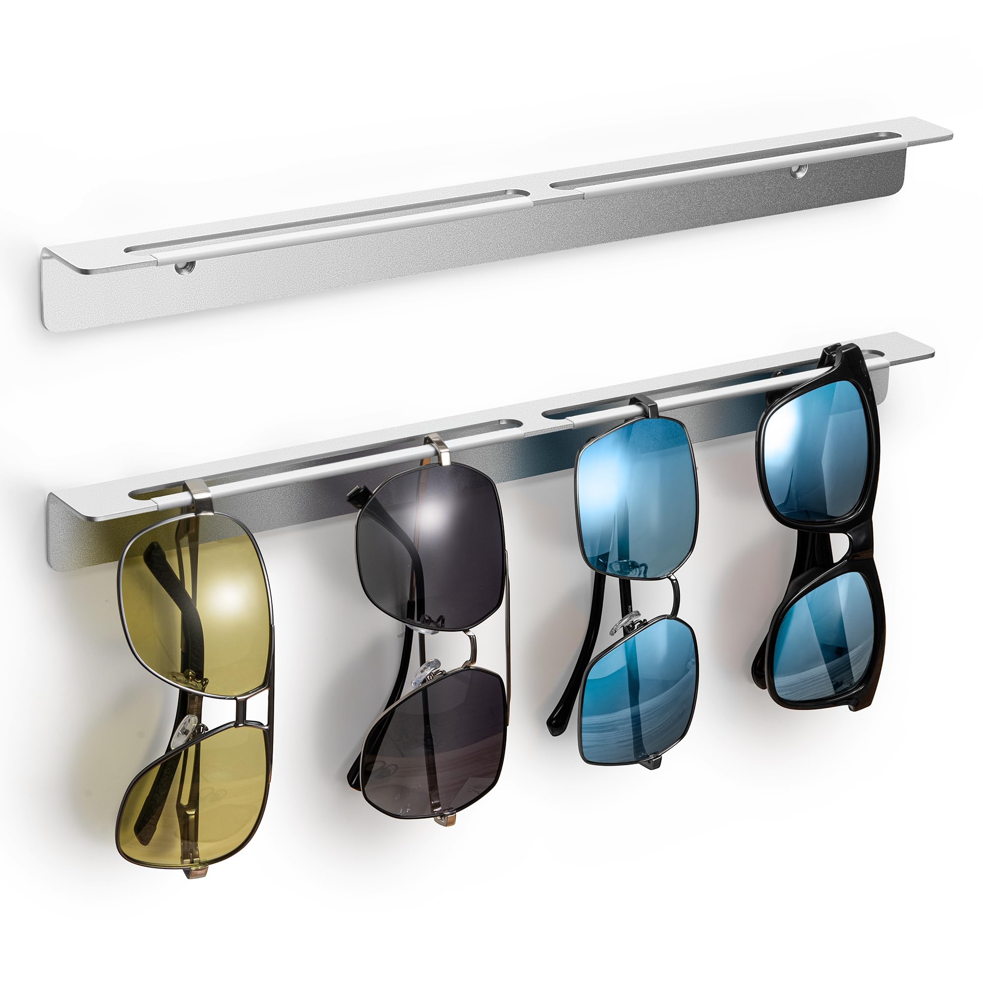 songsoso Sunglasses Organizer Wall-Mounted 2 Pack：Silver Aluminum Eyeglasses Holder - Sunglasses Rack for Wall, Home Decor - Sunglasses Wall Storage for displaying Multiple Pairs of Eyeglasses