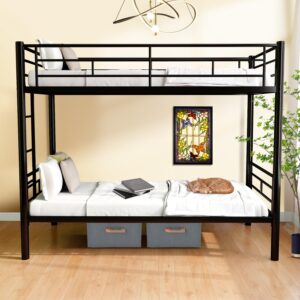 Cyranture Bunk Bed Twin Over Twin Size Convertible Bunkbed Metal Bunk Beds with Ladder & Guardrail Heavy Duty Beds Frame for Teens Adults Dorm Bedroom Guest Room, Black