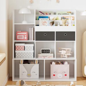 GAOMON 47.8in Kids Bookshelf with Drawers Wooden Toy Storage Organizer Modern Bookcase with Cubbies Floor Storage Cabinet White Toy Chest Playroom, Classroom, Nursery, Kids Room