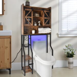 yanaso over the toilet storage cabinet, storage cabinet over toilet with 2 barn door and toilet paper holder stand,rgb light strip,home space-saving toilet rack, for bathroom, restroom, laundry