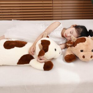 YESGIRL 25.6 inch 5 lbs Cow Weighted Stuffed Animals, Large Weighted Plush Animal, Cute Plush Toy Pillow, Soft Kawaii Plushie Gifts for Adults, Kids, Boys and Girls(Off-White)