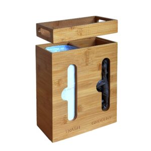 trash and grocery bag dispenser - bamboo trash bag dispenser - under sink storage organizer - trash bag and grocery bag holder - garbage bag organizer - kitchen trash bag organizer - sink organizer