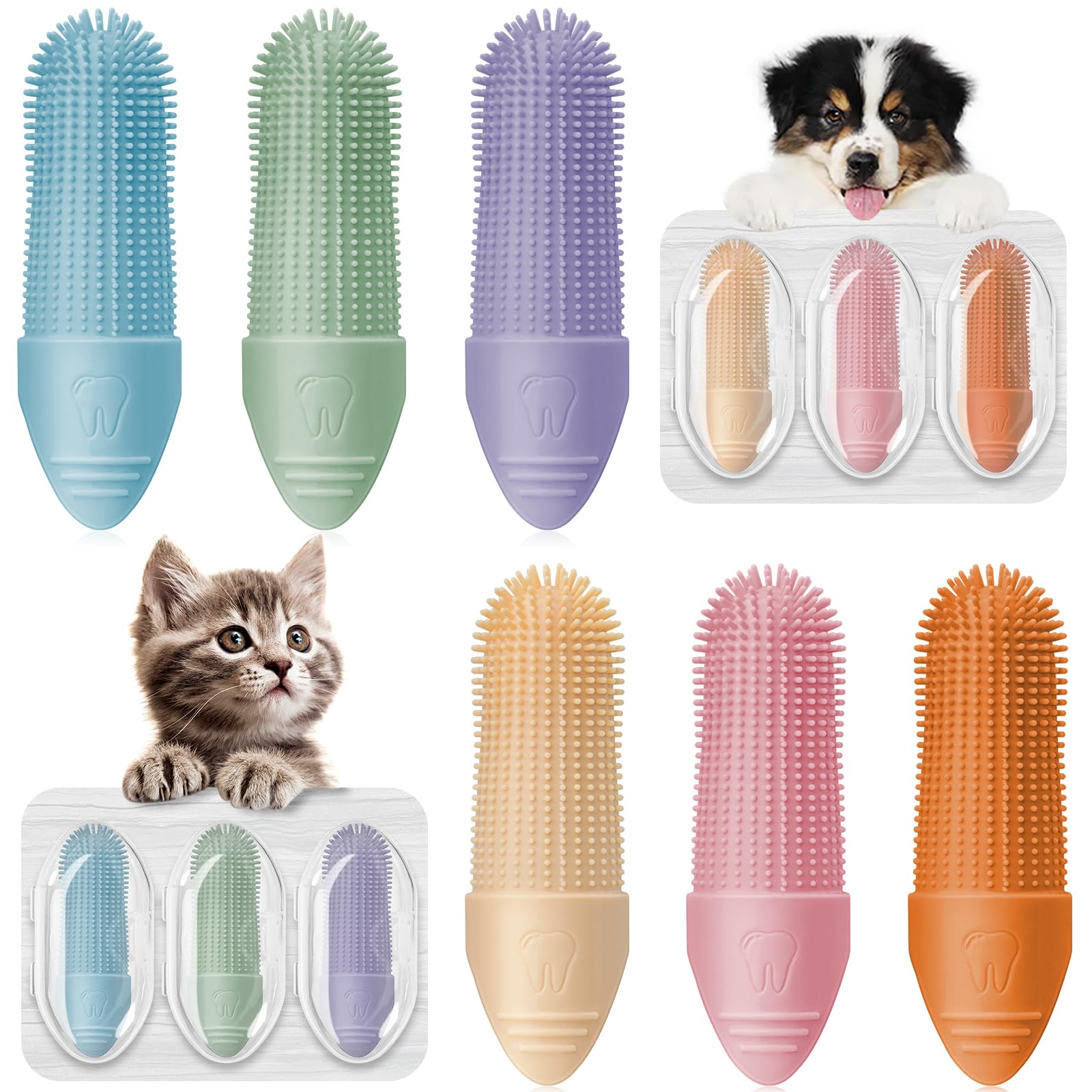 PIUYGNFA Dog Toothbrush, 6 Pack Dog Toothbrush Finger for Cats and Dogs, 360° Cleaning Dog Finger Toothbrush Small Breed with Individual Package, Soft and Durable Finger Toothbrush for Dogs