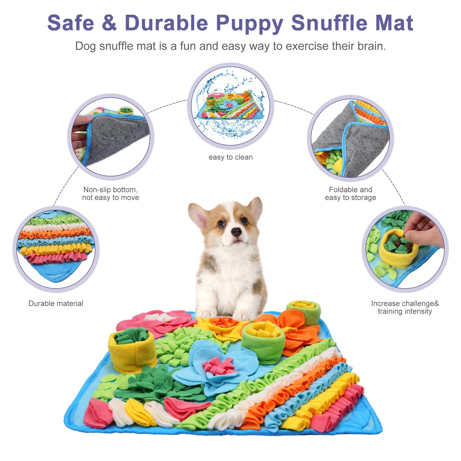 JXTZ Snuffle Mat for Dogs, Interactive Dog Snuffle Mat, 15.4 x15.4 inches Sniffing Activity Mat for Boredom Relief, Slow Feeder, Felt Wool Dog Feeding Mat, Relieve Anxiety, Puzzle Toy for Dogs, Cats