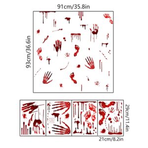 Halloween Bloody Wall Stickers Spooky Bloody Handprint Footprint Window Stickers Easy to Apply and Remove, Vivid Halloween Spooky Stickers Perfect for Halloween Party Indoor Outdoor Decorations