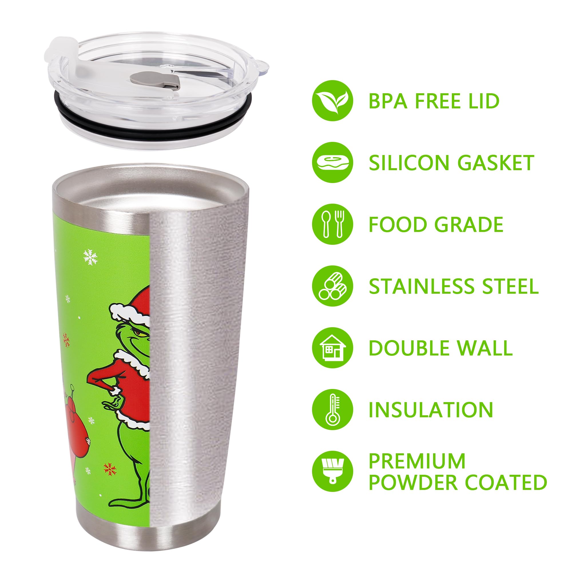 Fanunny 20oz Christmas Tumbler with Lid, Stainless Steel Vacuum Double Wall Insulated Travel Tumblers Coffee Mug(Tumbler 1)