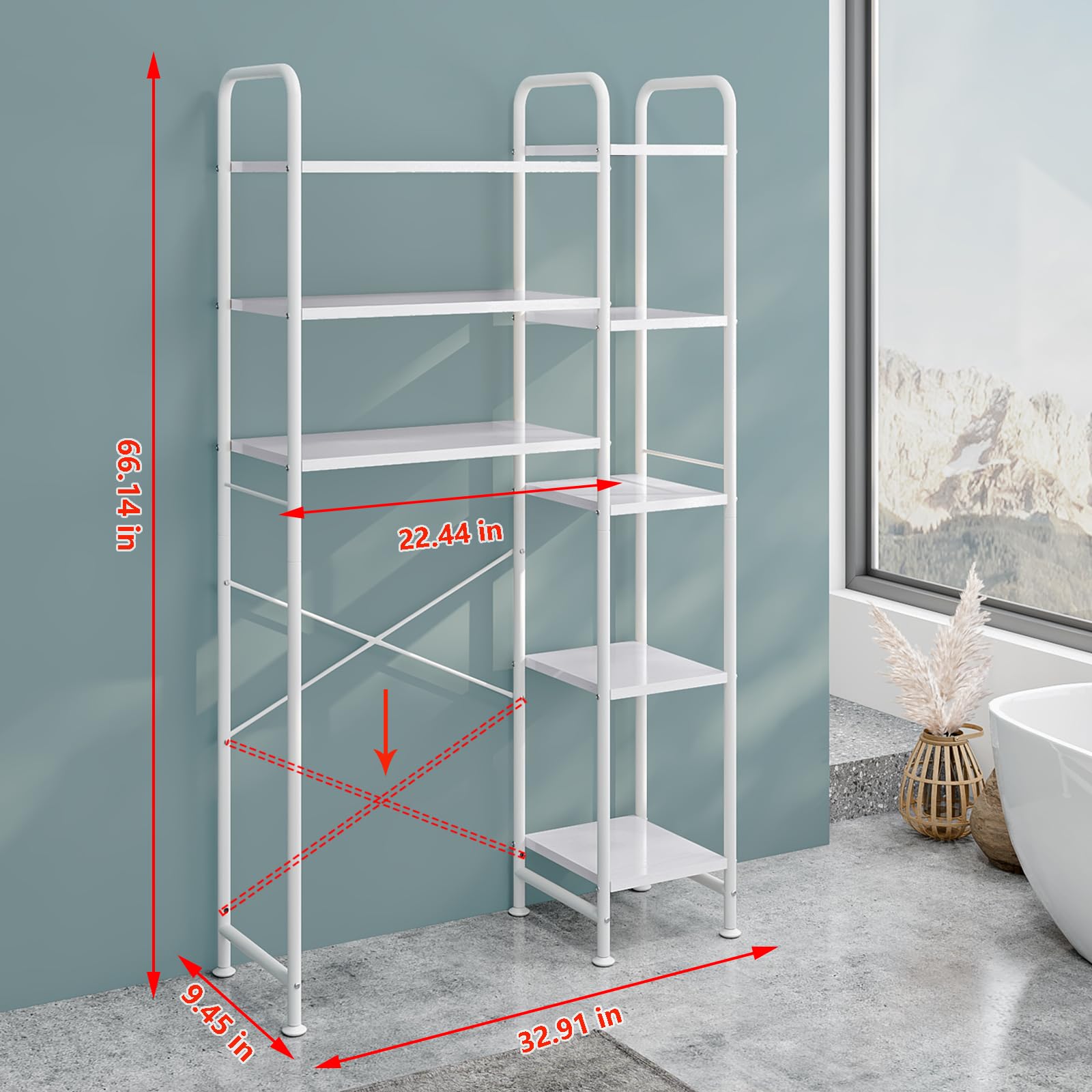 Dazioter Over The Toilet Storage Bathroom Organizer Shelf Freestanding Space Saver with Toilet Multifunctional Rack (White)