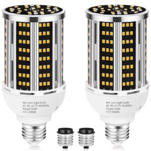 50w 2 pack led corn light bulb,3000k warm white 6500lm(500w equivalent ) commercial gradee26/e39 medium mogul base led lamp,large area lights for outdoor indoor garage warehouse factory bay light