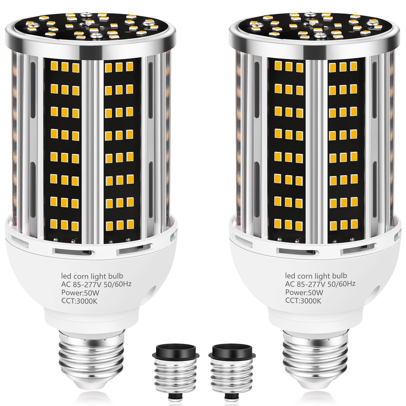 50W 2 pack LED Corn Light Bulb,3000K Warm White 6500LM(500W Equivalent ) Commercial GradeE26/E39 Medium Mogul Base LED Lamp,Large Area Lights For Outdoor Indoor Garage Warehouse Factory Bay Light