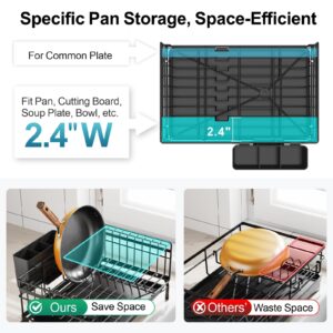 GSlife Expandable Dish Drying Rack with Drainboard - Anti-Rust 2-in-1 Sink Dish Racks for Kitchen Counter and Sink, Dish Drainer with Pan Slot and Utensil Holder for RV and Apartment, Black