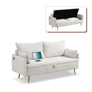 riherefy 60'' loveseat sofa couch with storage, modern loveseat couch with 4 pillows & metal legs, 2 seater sofa with usb & type c for living room,bedroom, apartment（beige