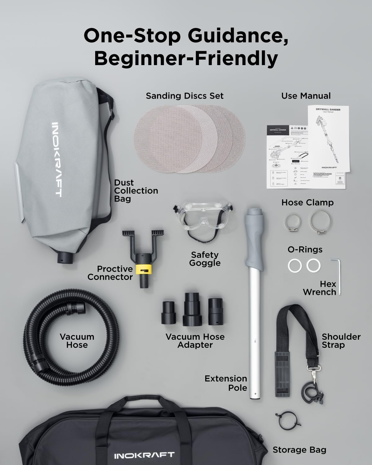 Drywall Sander with Vacuum Dust Collector, 820W DIY Popcorn Ceiling Removal Tool with Shoulder Strap, 600-1900RPM ETL Certified Electric Drywall Sander with 4 Vacuum Adapters, Aluminum Oxide Sandpaper