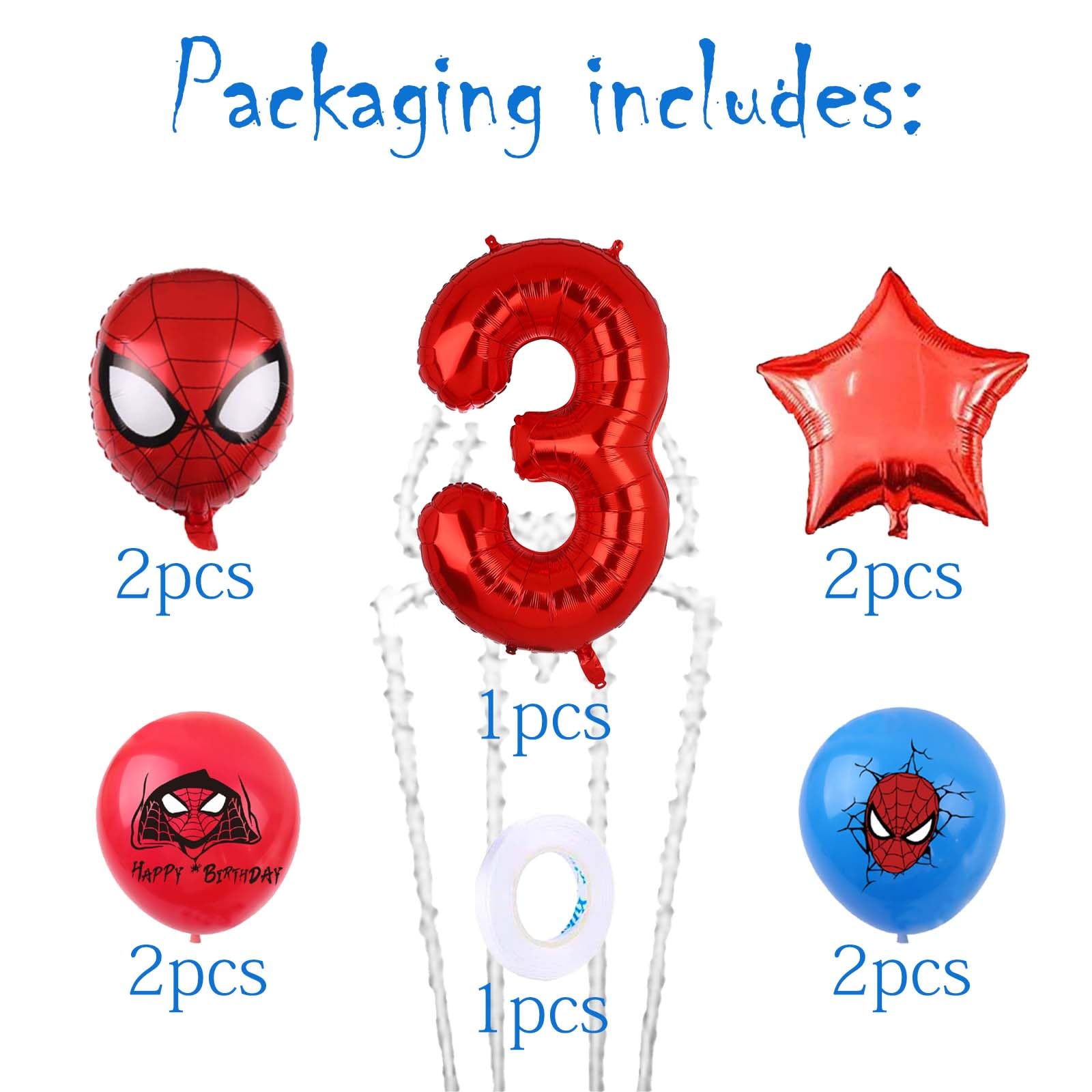 Cartoon Heroes Spider Birthday Decorations, Spider Pattern 3rd Birthday Balloons, 32inch number 3 Cartoon Aluminium Balloon, The Spider Birthday Balloons for Kids Birthday Baby Shower Decorations