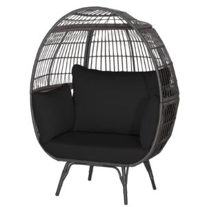 mat expert oversized egg chair, wicker patio basket circle lounge chair w/metal stand & 4 thick cushions, pe rattan egg lounger outdoor indoor for backyard, balcony, living room (black)