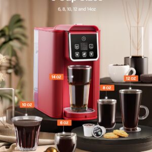 SHARDOR Single Serve Coffee Maker, Hot and Iced Coffee Machine for K Cup Pods & Ground Coffee, 6 to 14 Oz Brew Sizes, with 50 oz Large Water Tank, Removable Drip Tray, Stainless Steel, Red