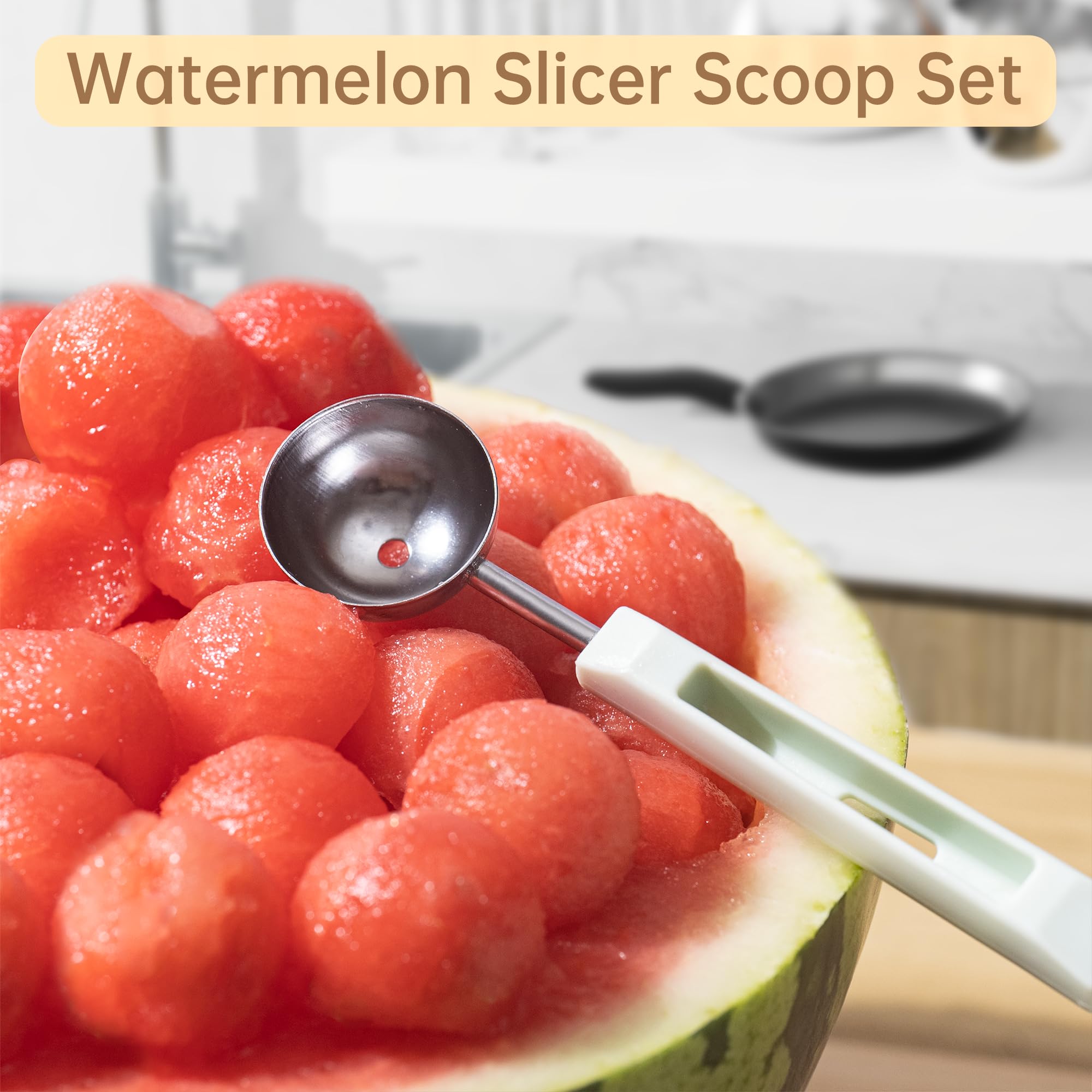 4 -in-1 Watermelon Fork Slicer Cutter,Melon Ball Scoop,Stainless Steel Watermelon Popsicle Cutter Watermelon Cutter Slicer Tool Melon Cutter Knife Portability Fruit Fork for Camping Kitchen Gadgets