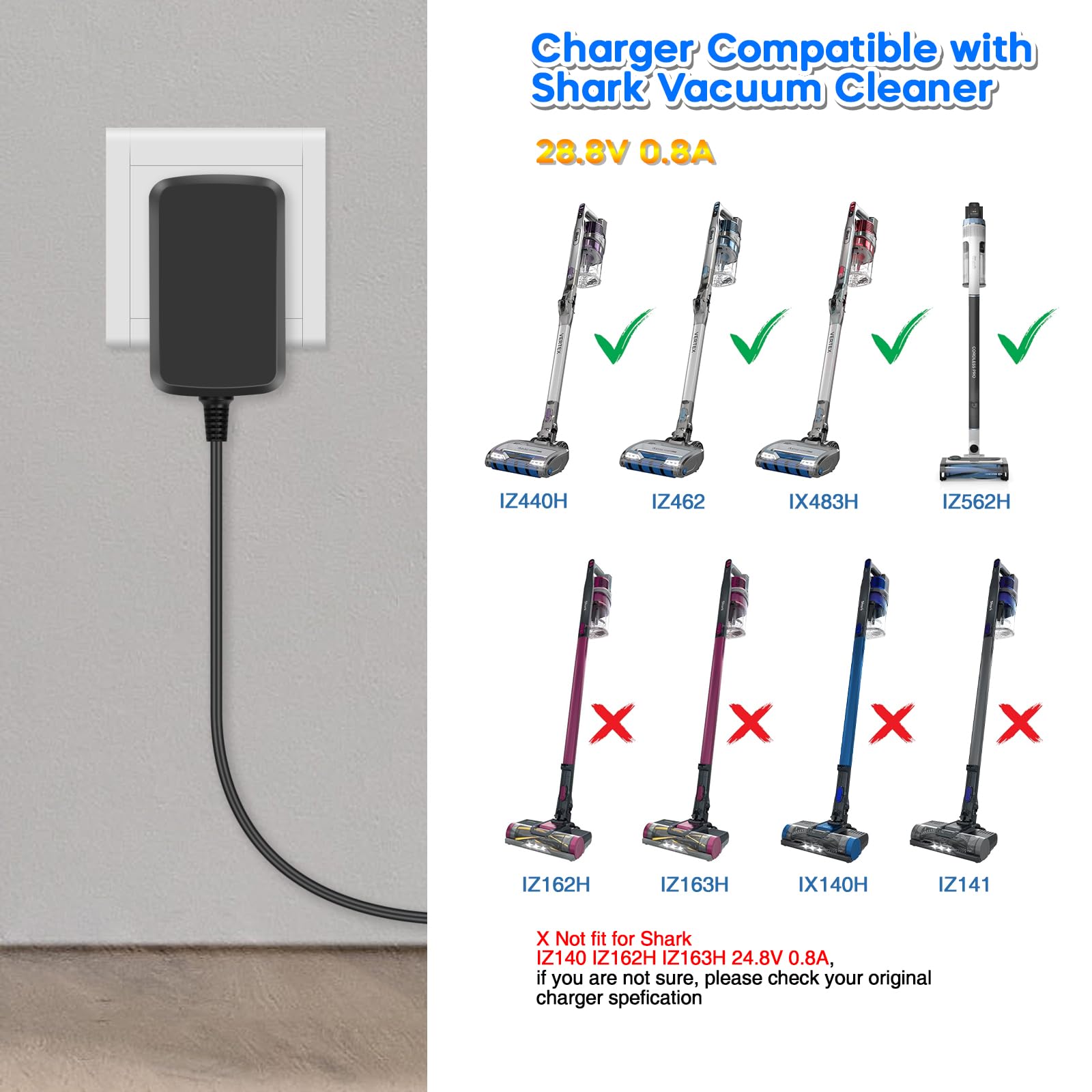 DK33-288080H-U Charger Compatible with Shark Vertex IZ440 IZ440H IZ462H IZ460 IZ480 IZ441H IZ482H IZ483H Lightweight Cordless Stick Vacuum Cleaner