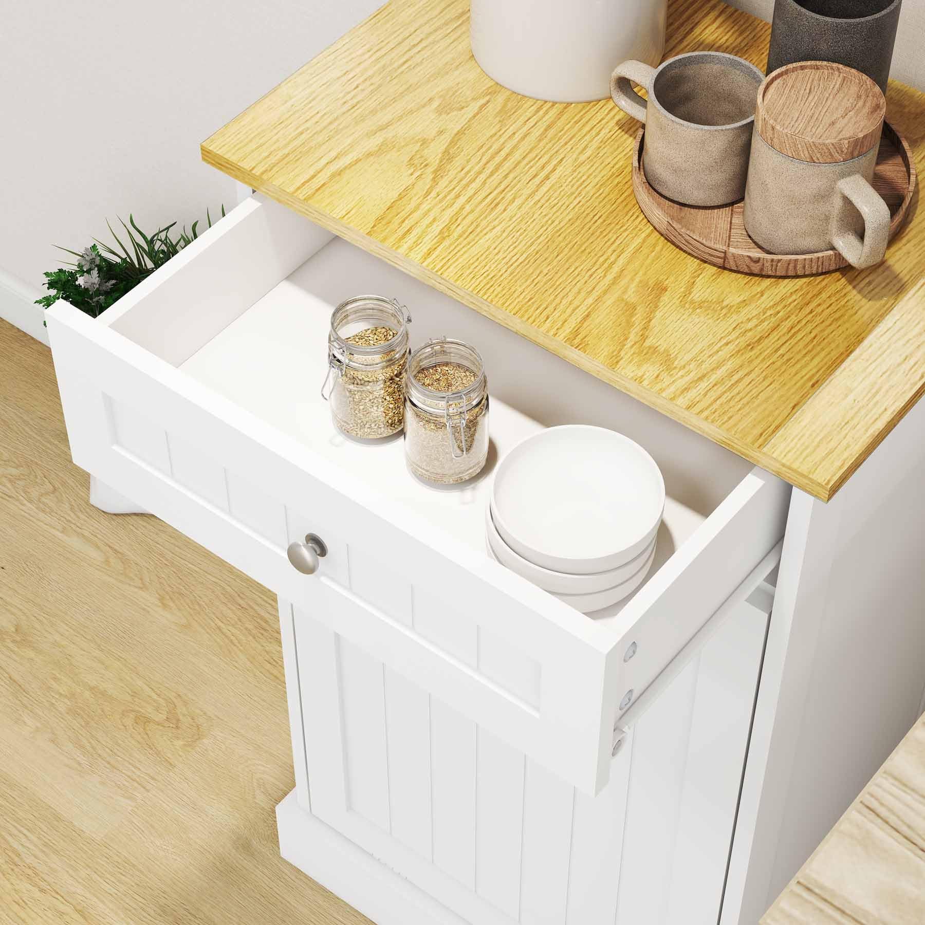 anwickjeff Tilt Out Trash Can Cabinet with Storage Drawer,Kitchen Island with Trash Can Storage,Hidden Laundry Hamper Cabinet for Kitchen (White)