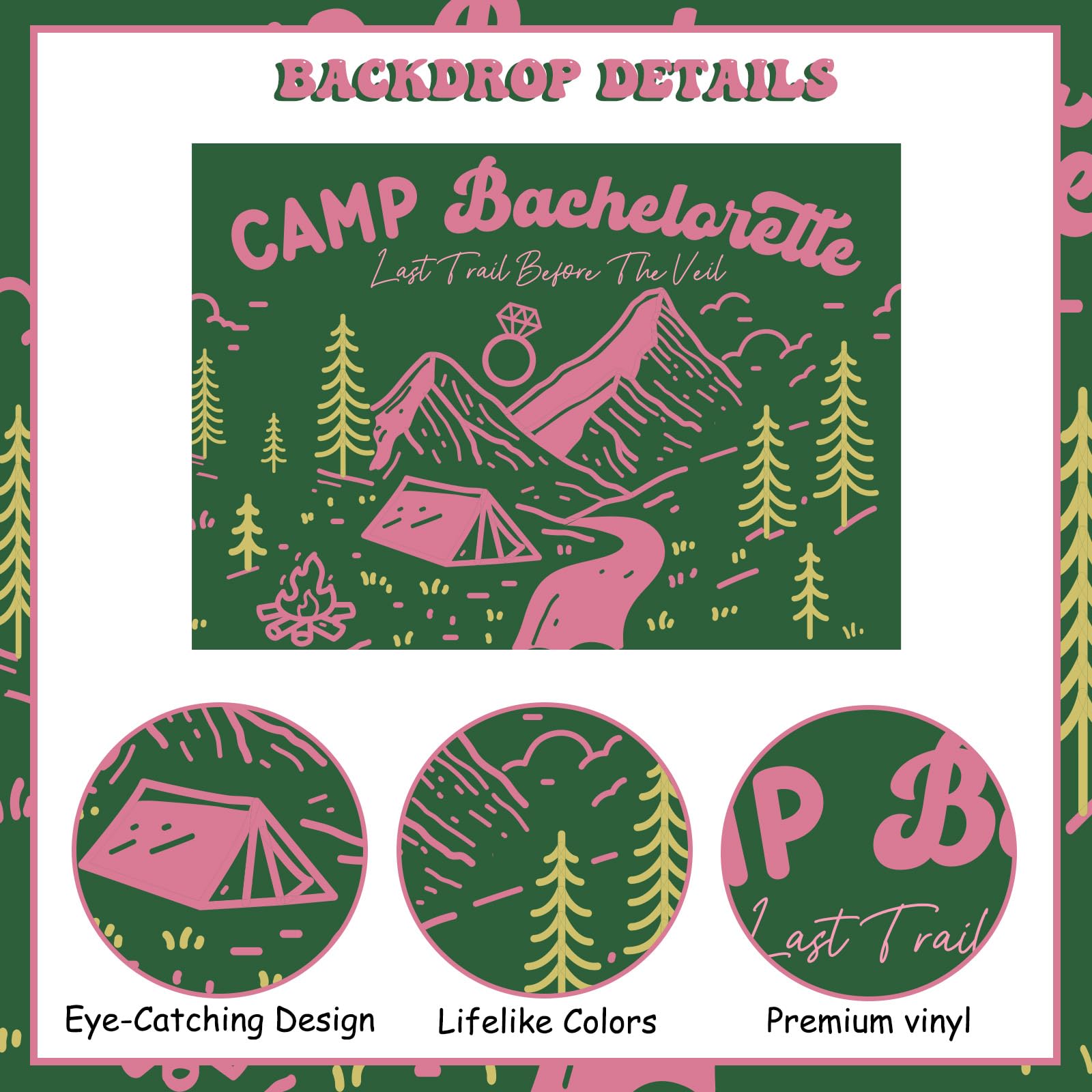 Camp Bachelorette Party Decor 7 * 5ft Pink Green Backdrop Last Trail Before The Veil Banner Hiking Camp Bachelorette Party Supplies Bachelorette Banner for Wedding Bridal Shower Bunting Party