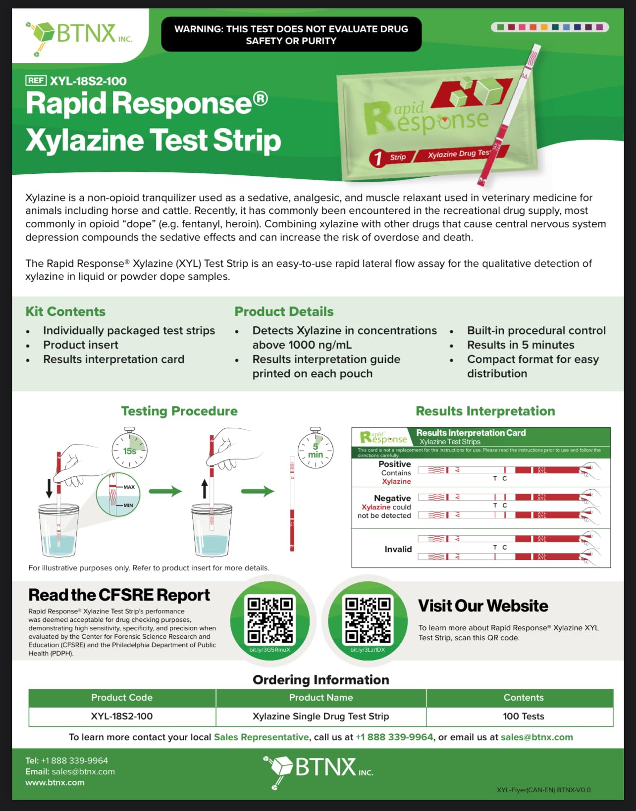 Rapid Response Xylazine Test Strips 20 Count, Green